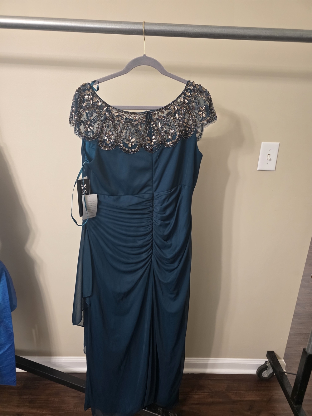 XSCAPE 16W Teal Beaded Embellished Formal Evening Cocktail Midi Dress NWT - Picture 4 of 6